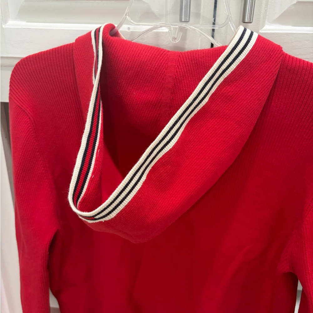 Tommy Hilfiger Ribbed Red Knit full zip up hoodie sweater Slim fit EUC - Picture 5 of 13